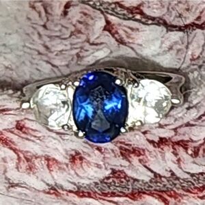 Sapphire and white topaz ring. Size 6.25 set in sterling 935 silver